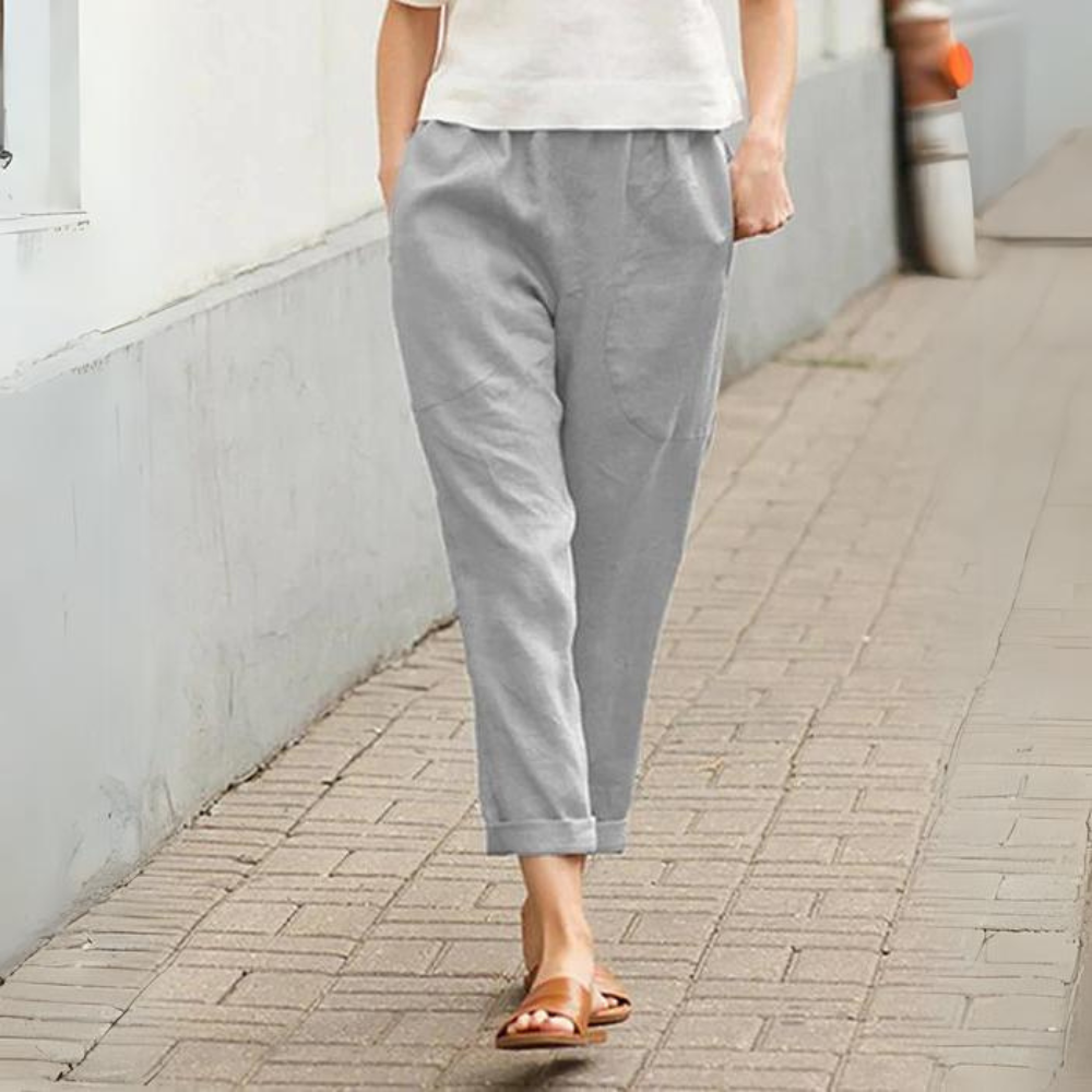 Aubrey - Pantaloni da donna in cotone e lino