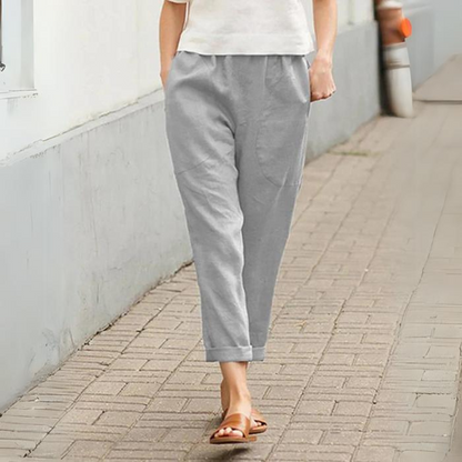 Aubrey - Pantaloni da donna in cotone e lino