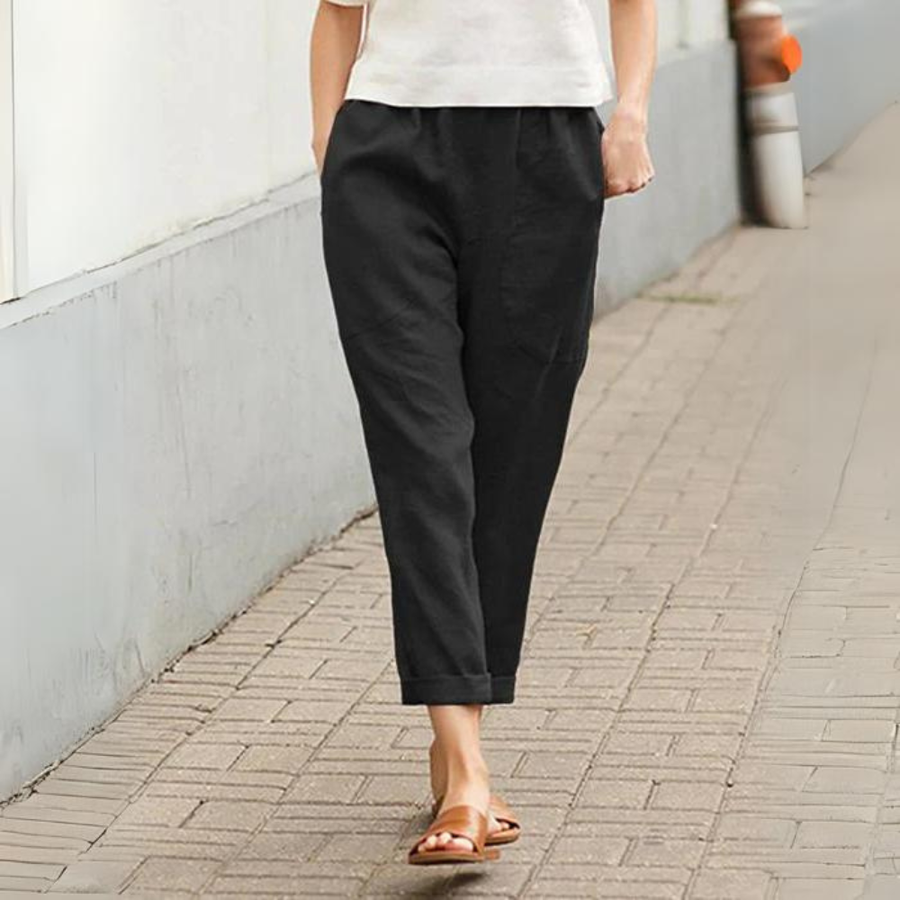 Aubrey - Pantaloni da donna in cotone e lino