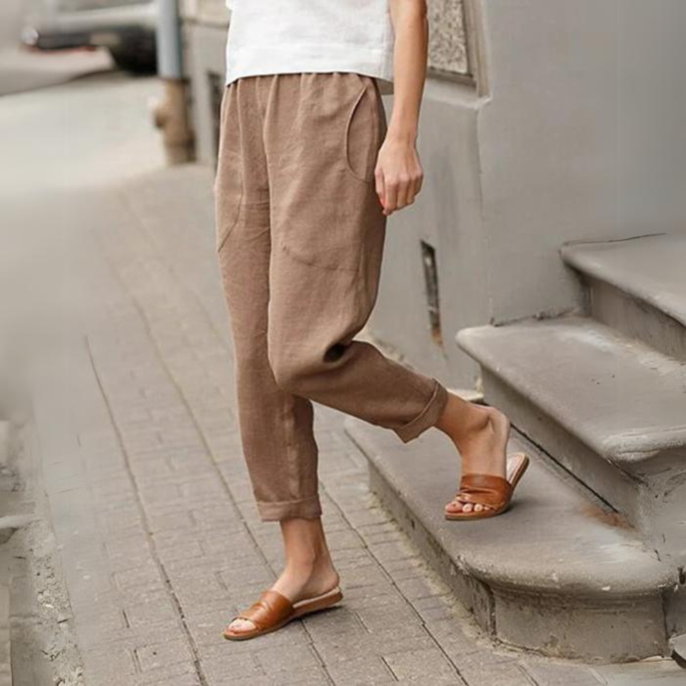 Aubrey - Pantaloni da donna in cotone e lino