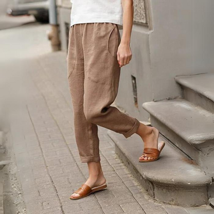 Aubrey - Pantaloni da donna in cotone e lino