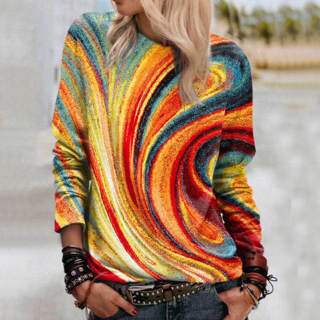 Ulric | Maglia da donna con stampa color petrolio | Maniche lunghe