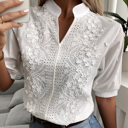 Erin - Top in pizzo con maniche a lanterna