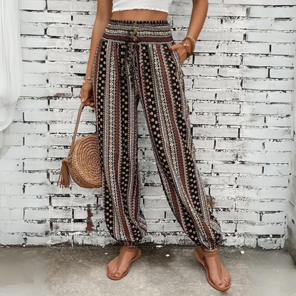 Ellie - Pantaloni vintage bohemien da donna con elastico in vita