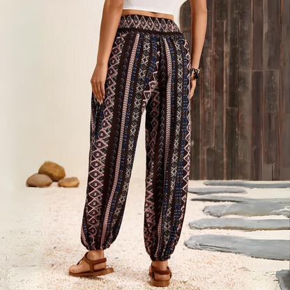 Ellie - Pantaloni vintage bohemien da donna con elastico in vita