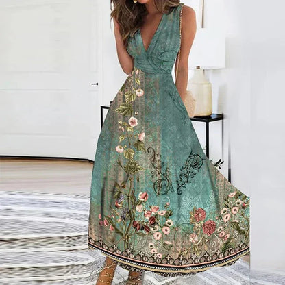 Primavera - Abito floreale elegante con scollo a V