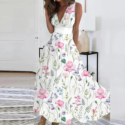 Primavera - Abito floreale elegante con scollo a V