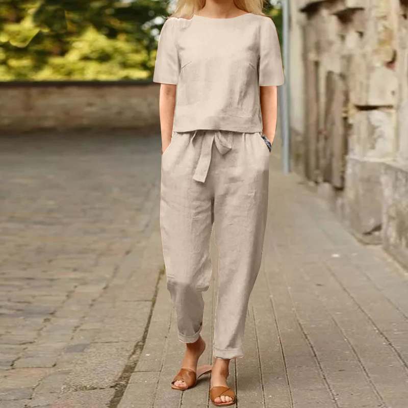 Miranda - Set estivo in cotone e lino con papillon