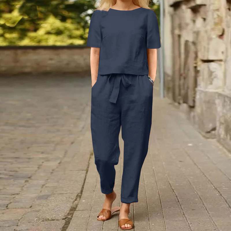 Miranda - Set estivo in cotone e lino con papillon
