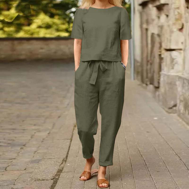 Miranda - Set estivo in cotone e lino con papillon