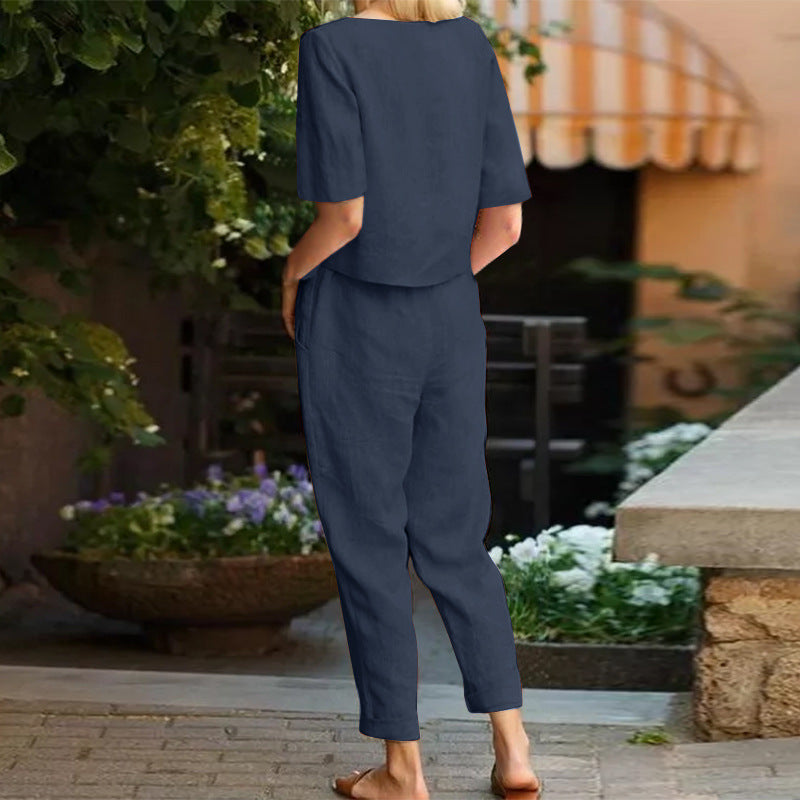 Miranda - Set estivo in cotone e lino con papillon
