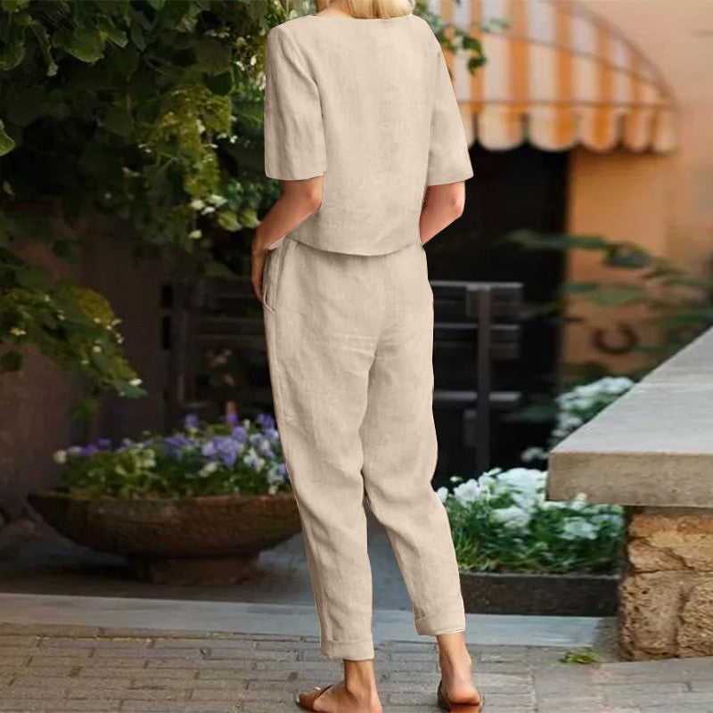 Miranda - Set estivo in cotone e lino con papillon
