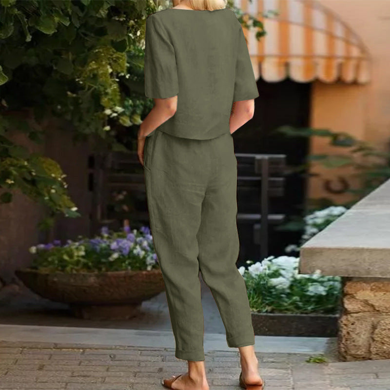 Miranda - Set estivo in cotone e lino con papillon