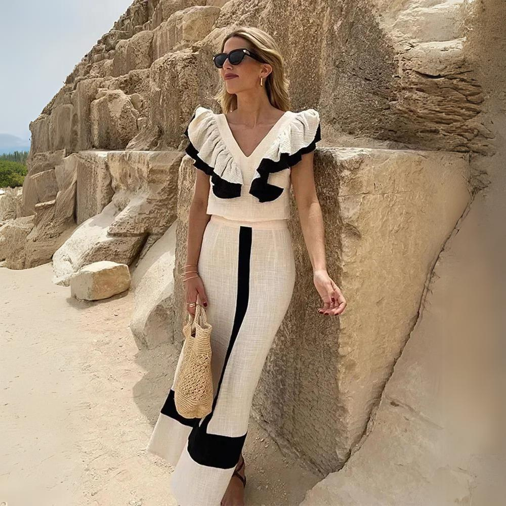 Alessandra - Elegante set due pezzi con volant