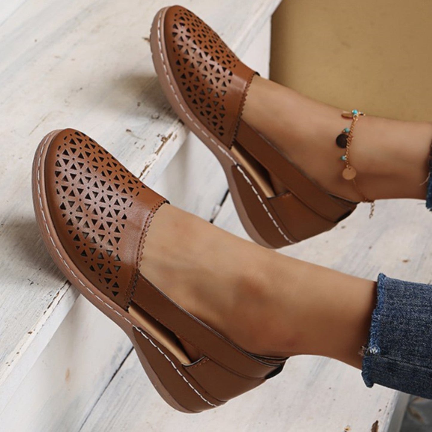 Daantje | Espadrillas in pelle vintage con design scavato