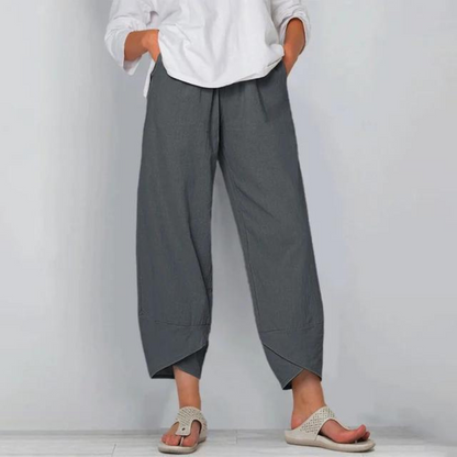 Sharon - Pantaloni da donna in cotone e lino
