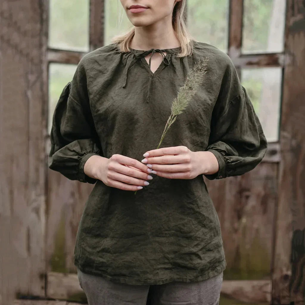 Jazmy - Camicetta donna in lino a maniche lunghe