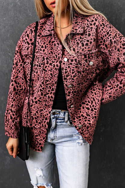 Maeve | Giacca camicia in denim rosa con stampa leopardo Chic