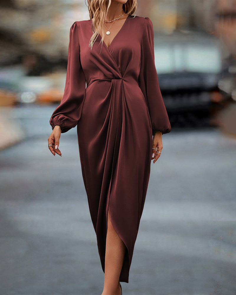 Kim | Abito elegante con maniche a lanterna e scollatura a V