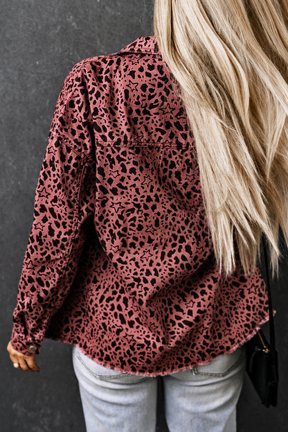 Maeve | Giacca camicia in denim rosa con stampa leopardo Chic
