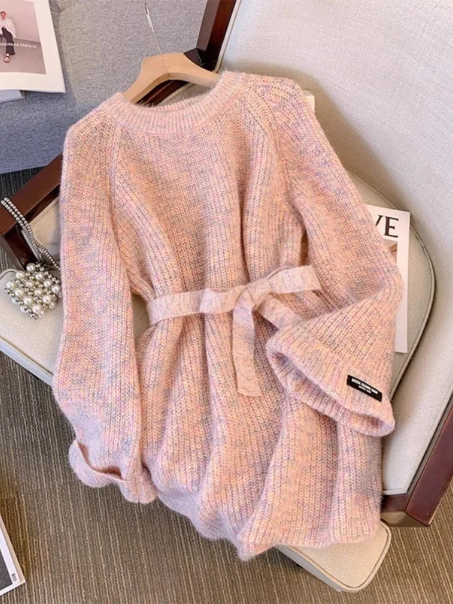Vina - Maglia allentata con cintura in cotone da donna