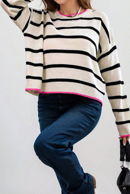 Graciela | Maglia a righe classiche e di tendenza con fodera rosa